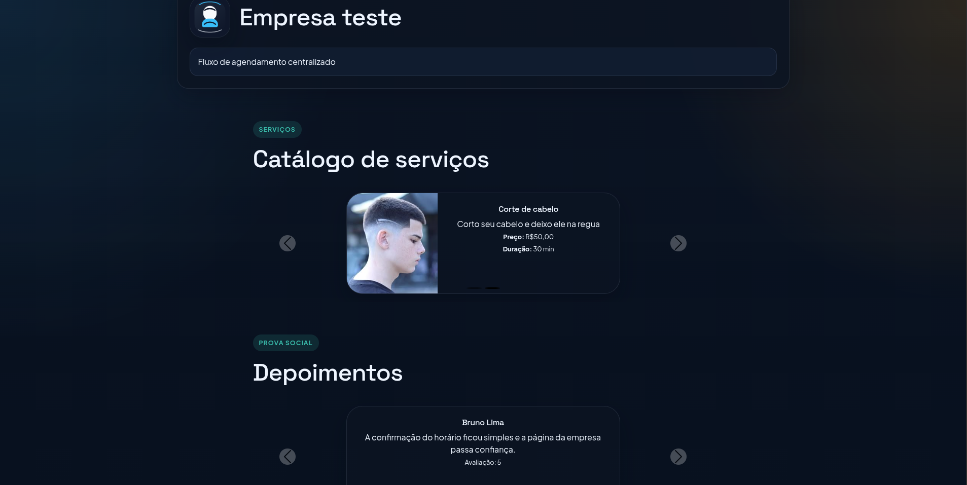 Página pública da empresa